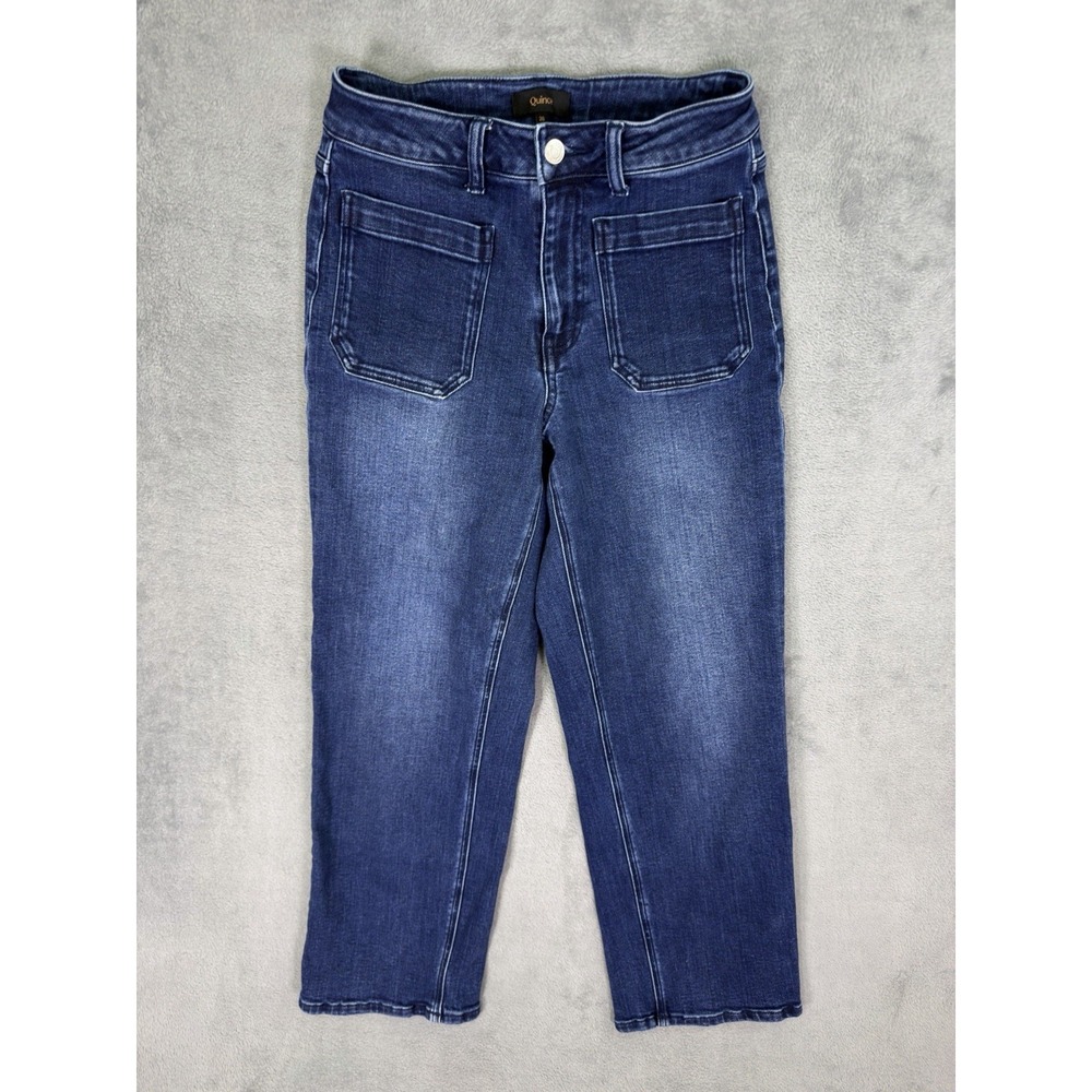 Quince Jeans Womens 26 Blue Dark Wash‎ High Rise Wide Leg Patch Pocket Stretch